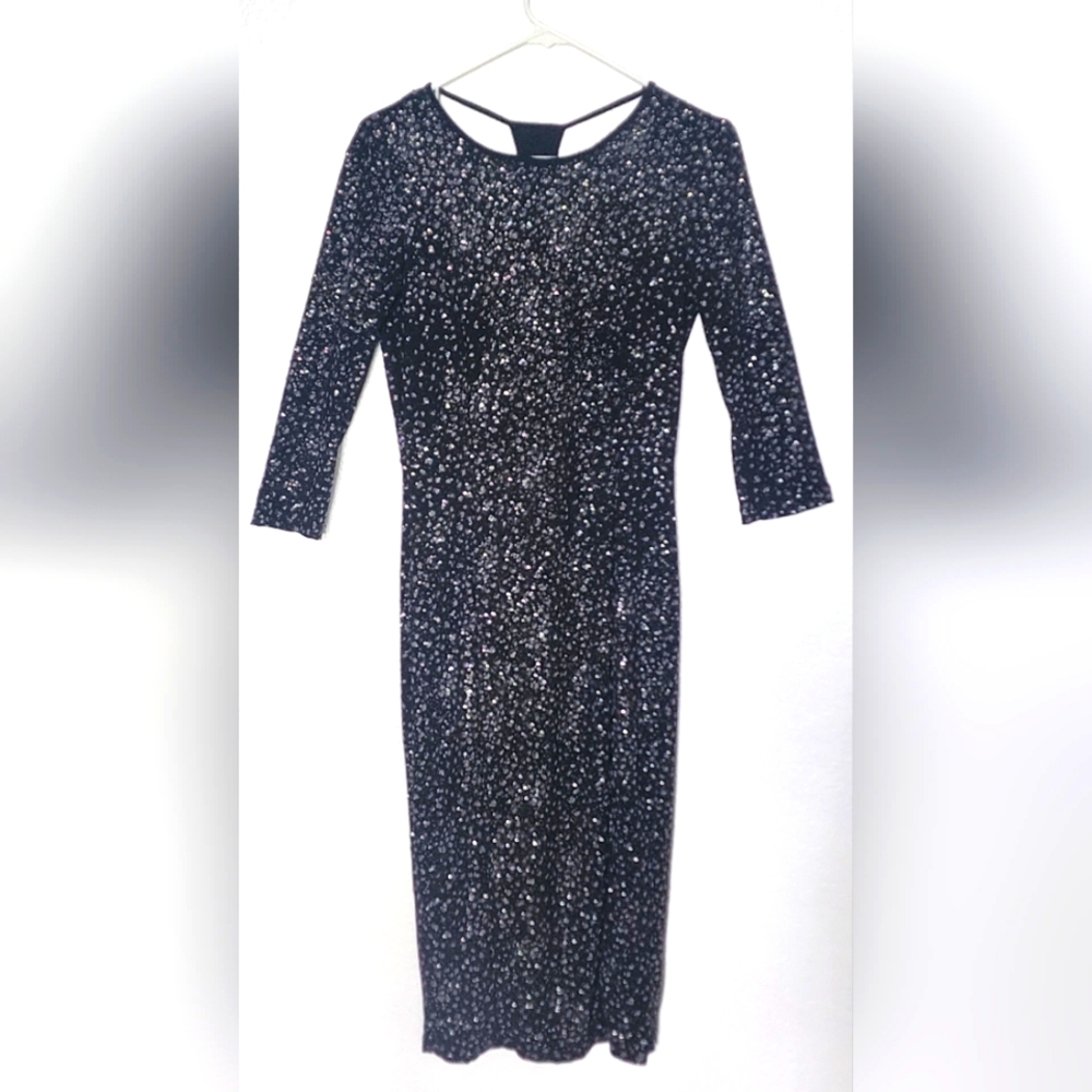 Sparkle & Fade Women's Black/Silver Sparkly Midi Dress. Size S